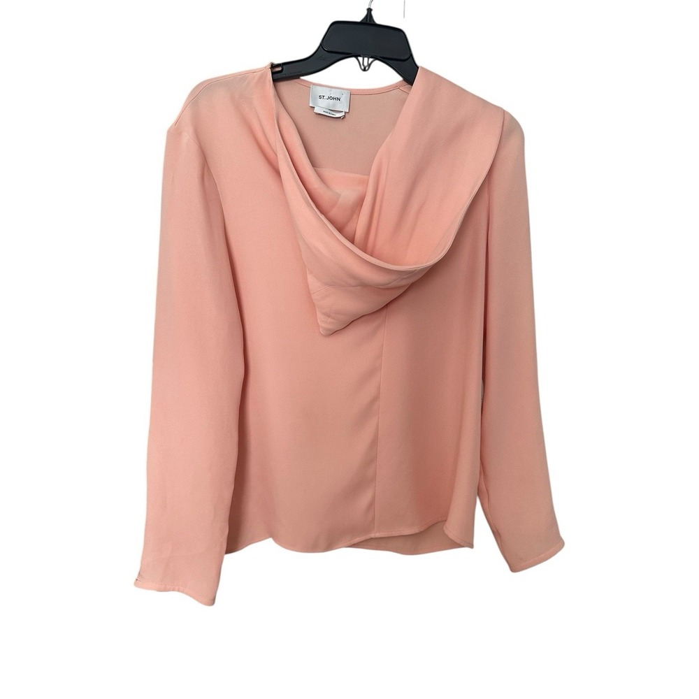 St. John Blouse Women's XS Cowl Neck 100% Silk Blouse Wrap Scarf Peach #DD12-6